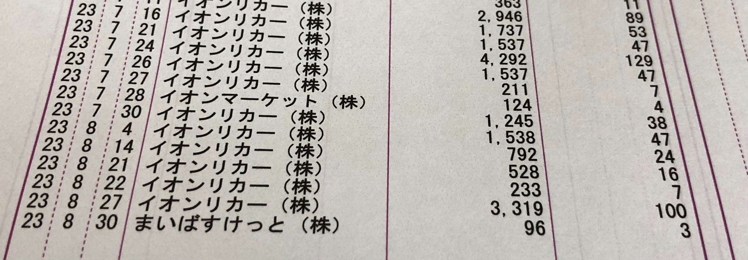 イオンオーナーズカードご利用明細書