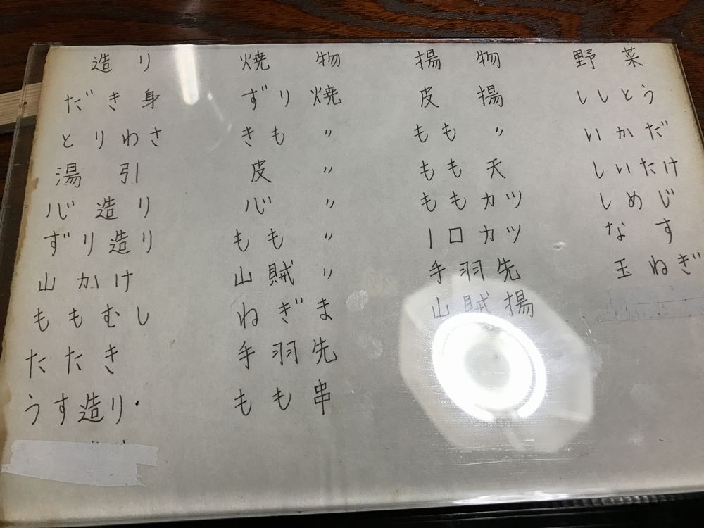 京都の焼鳥屋「あん」のメニュー1