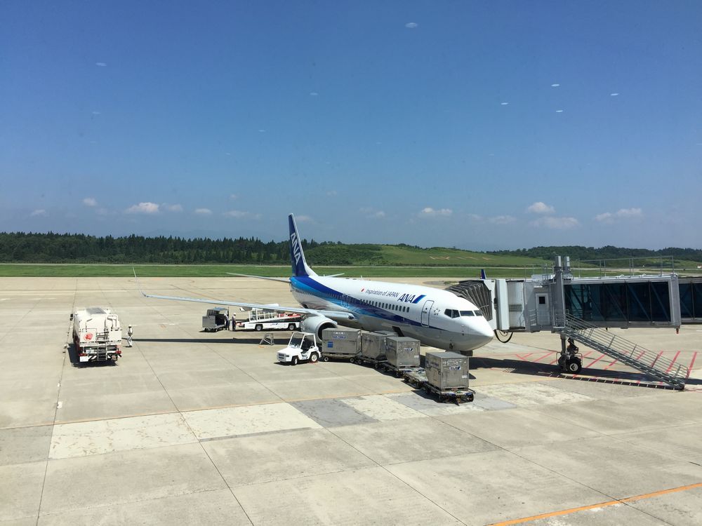 秋田空港に到着したNH403便