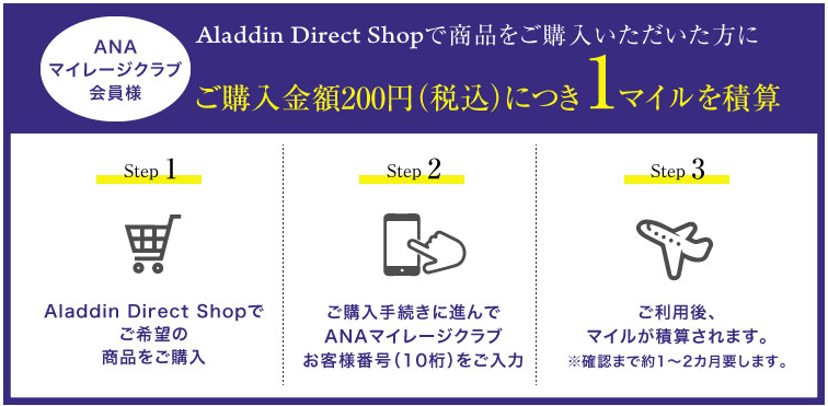 アラジンダイレクトショップでANAマイルが貯まる