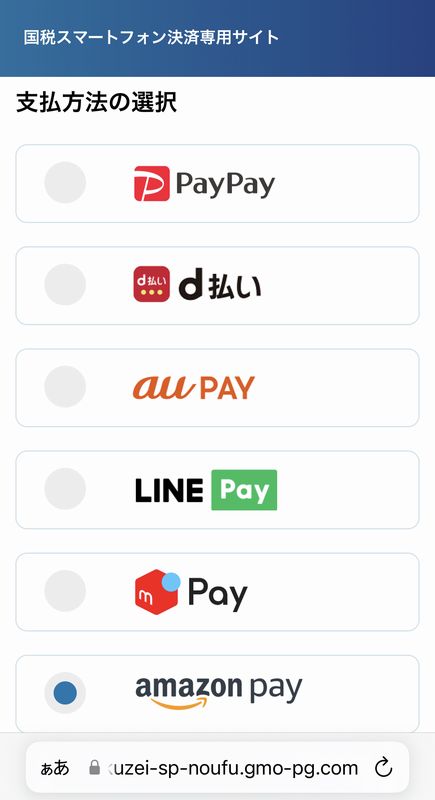 国税スマートフォン決済専用サイトでAmazon Payで支払い