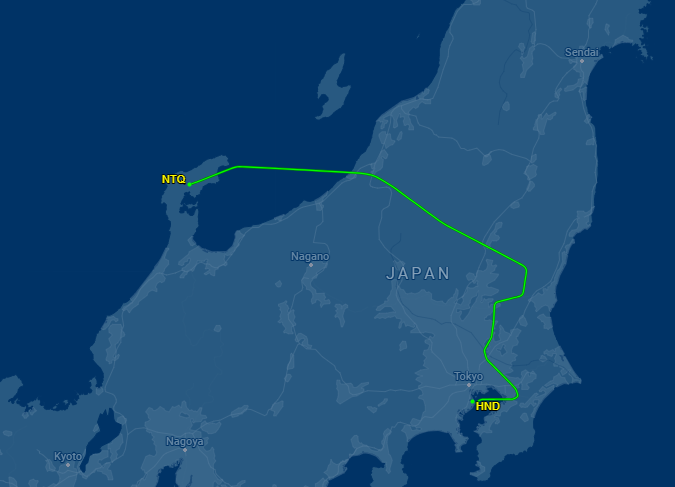 ANA750便の飛行ルート