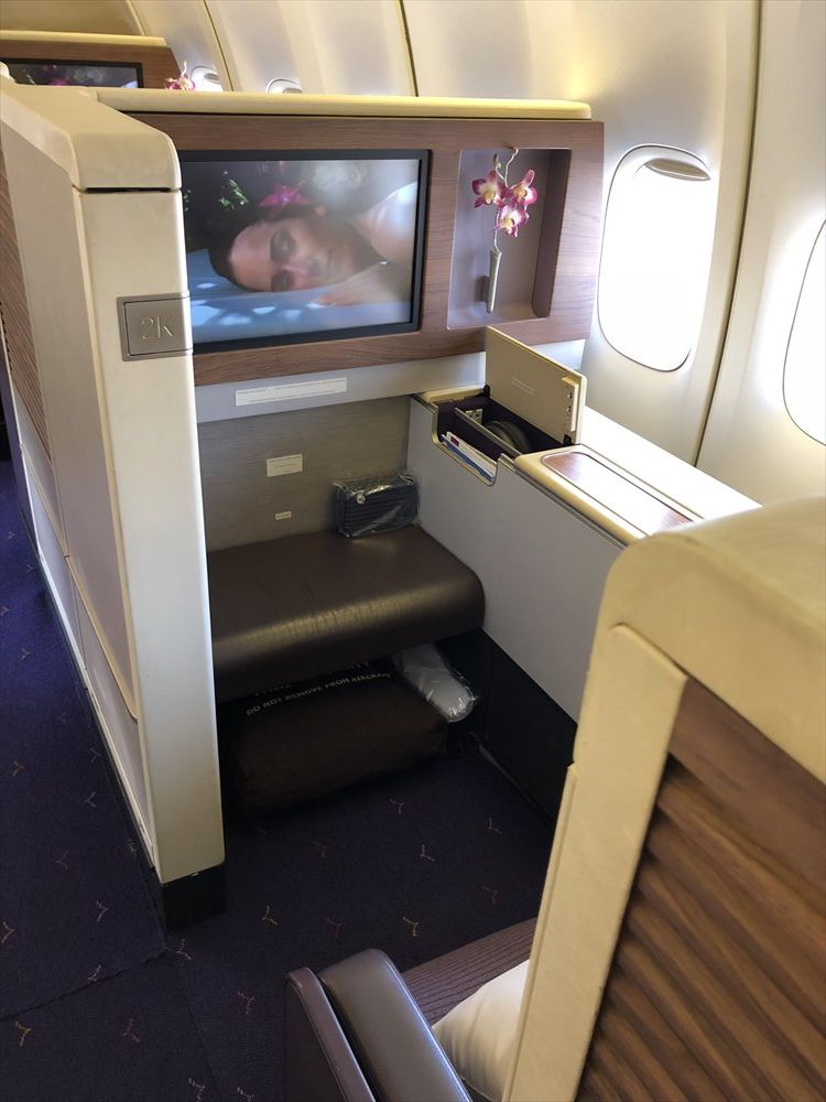 B747機材のTG660便のファーストクラスのシート（2K）2