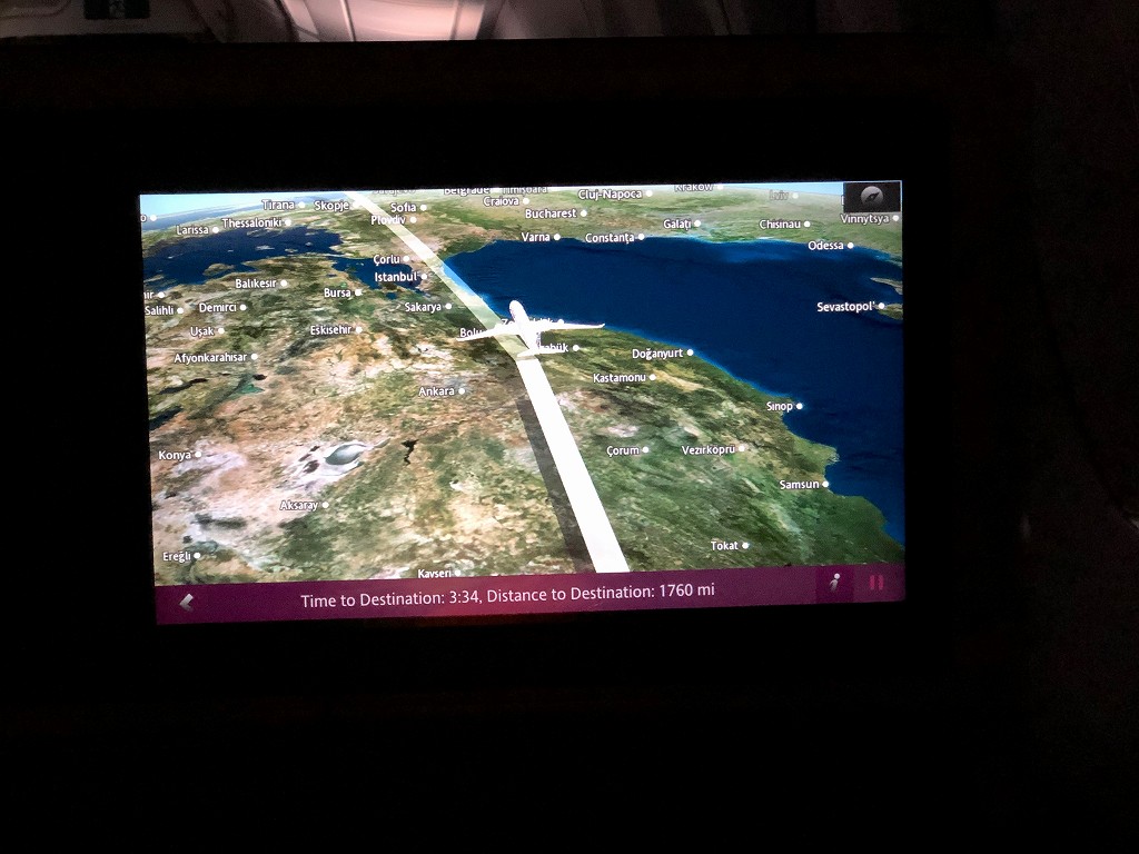 カタール航空のQR145便ビジネスクラス（A350-900機材）からのボスポラス海峡1