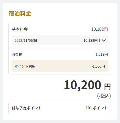 クラブカンデオのポイントを宿泊料金に充当