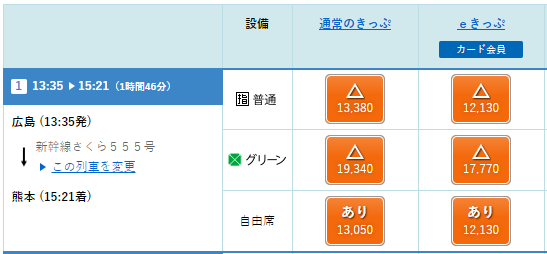 新幹線さくら555号のeきっぷの料金