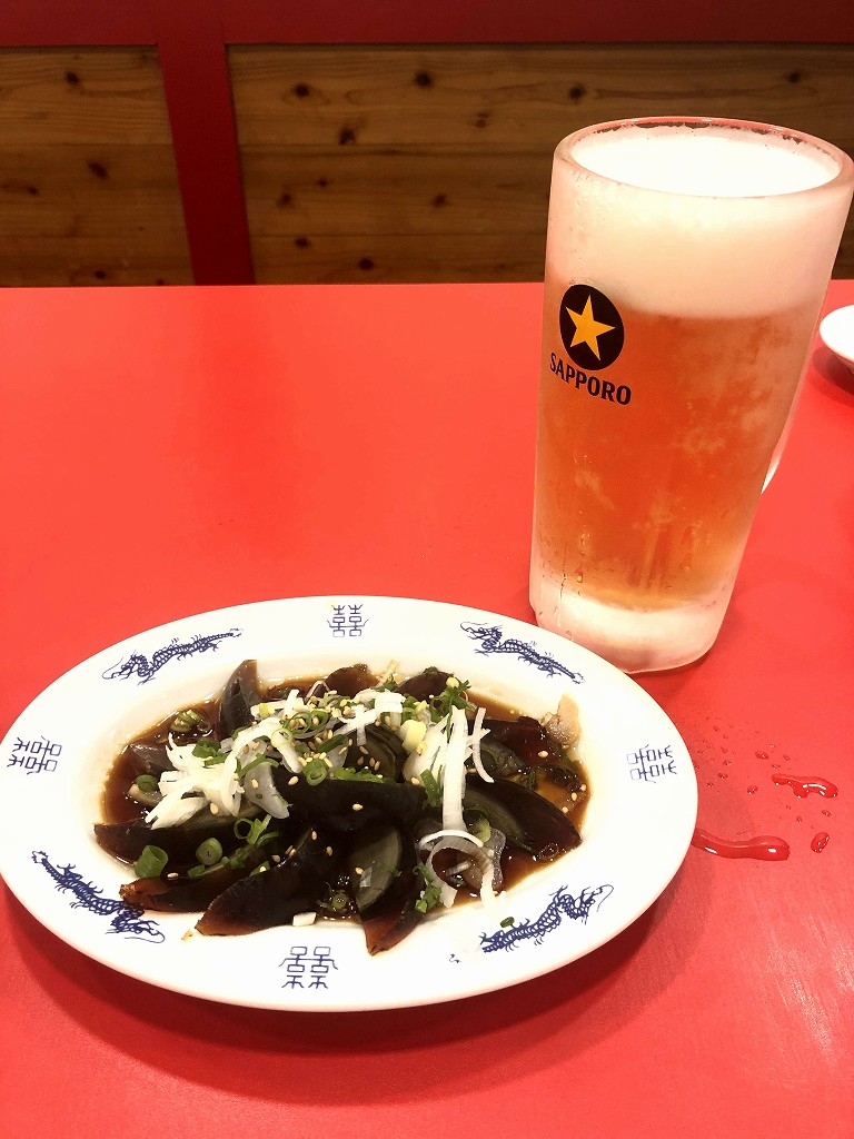 江古田の山東餃子本舗のピータンと生ビール