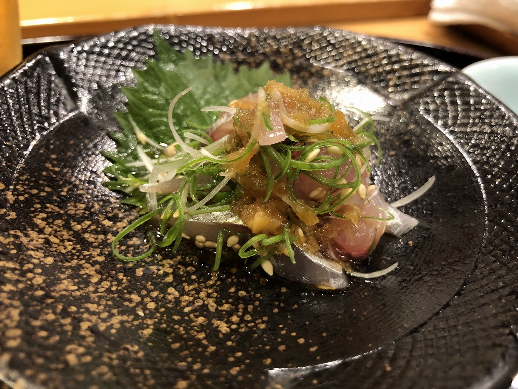 札幌のすし処 ひょうたんのアジのたたき