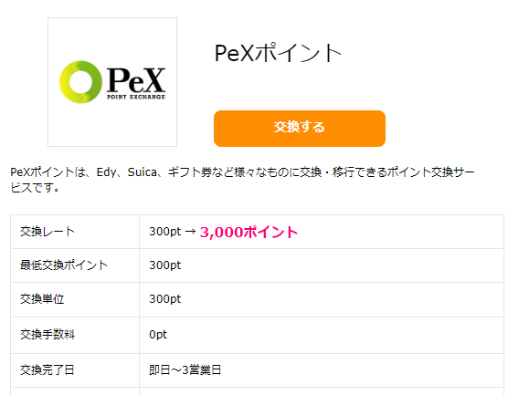 ハピタスのポイントをPeXポイントに交換する