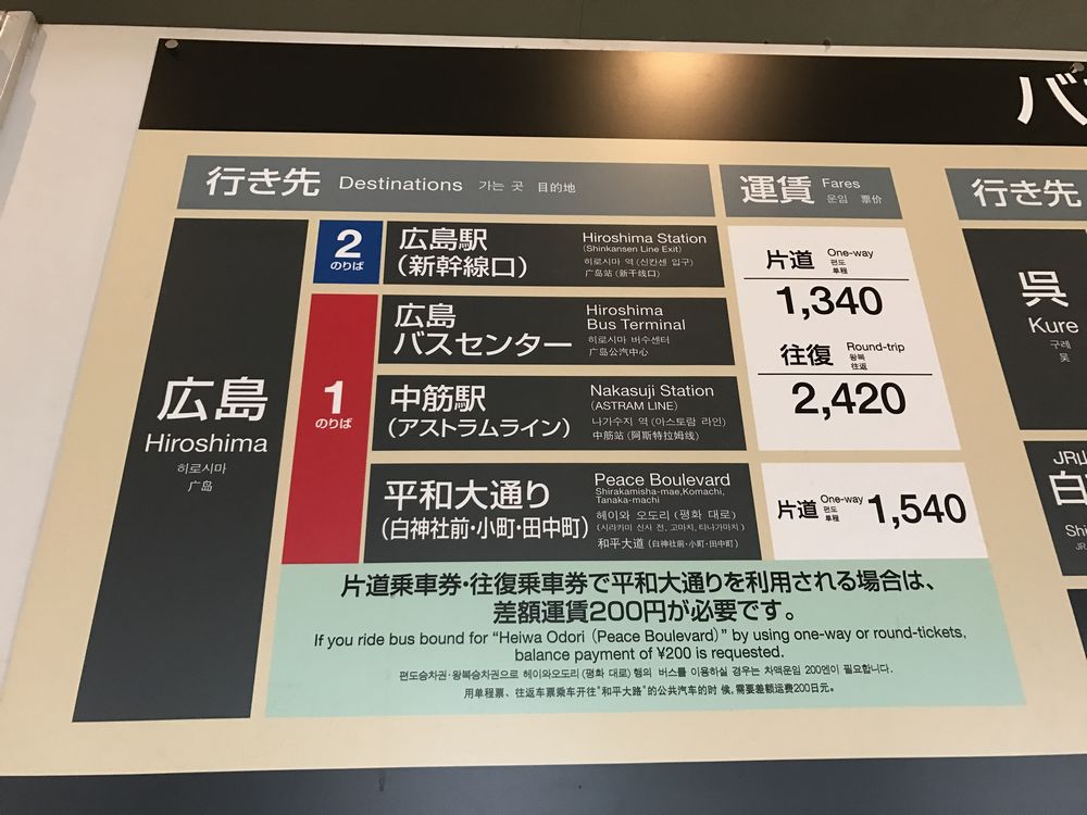 広島空港から広島駅までのバス運賃