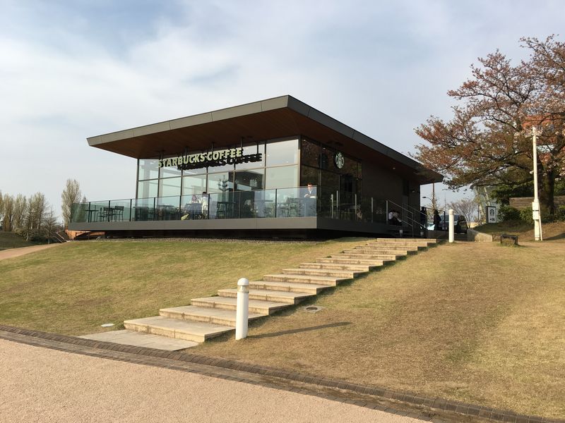 富山の富岩運河環水公園のスタバと桜2