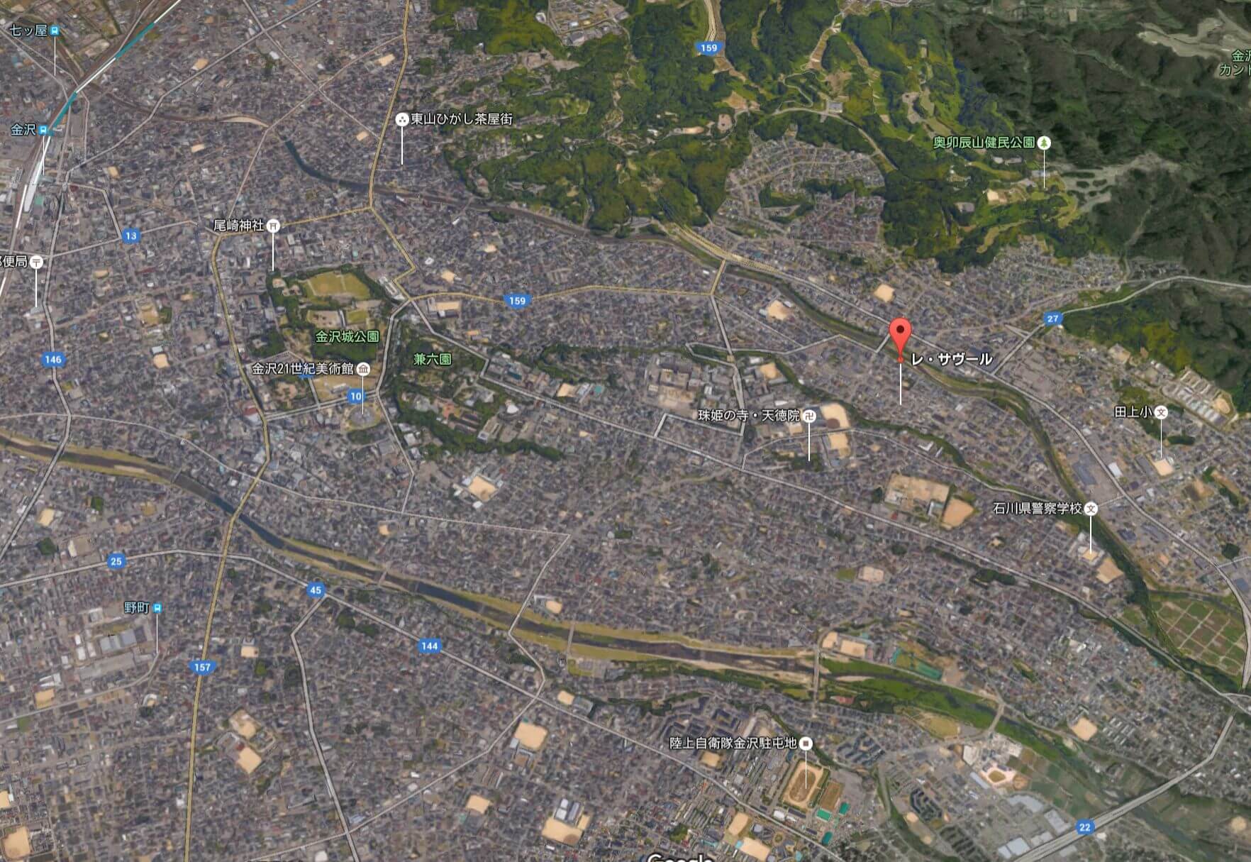 Google Earthで見た金沢中心市街地