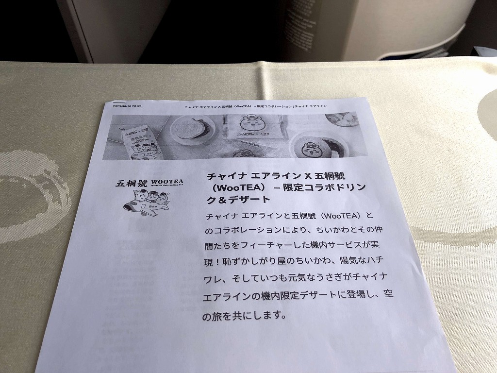 チャイナエアラインの公式サイトをプリントアウトした紙