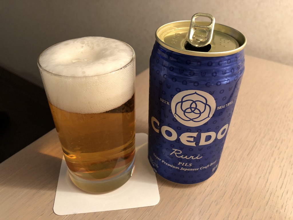 川越プリンスホテルの部屋でコエドビール