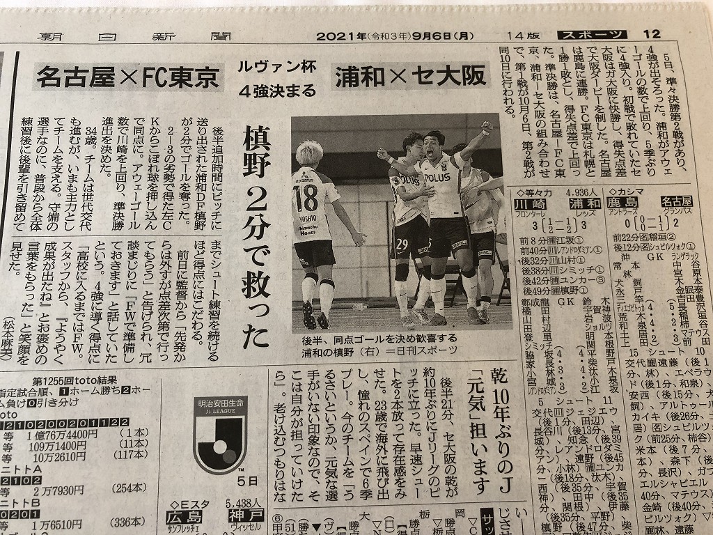 朝日新聞のスポーツ欄