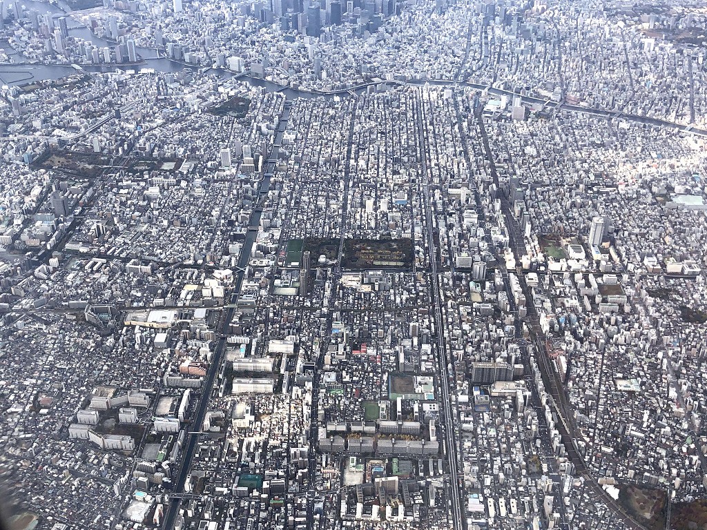 ANA383便から東京の稠密な家屋