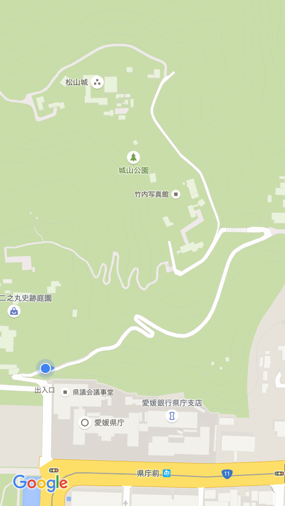 松山城県庁裏登城道の入口の位置