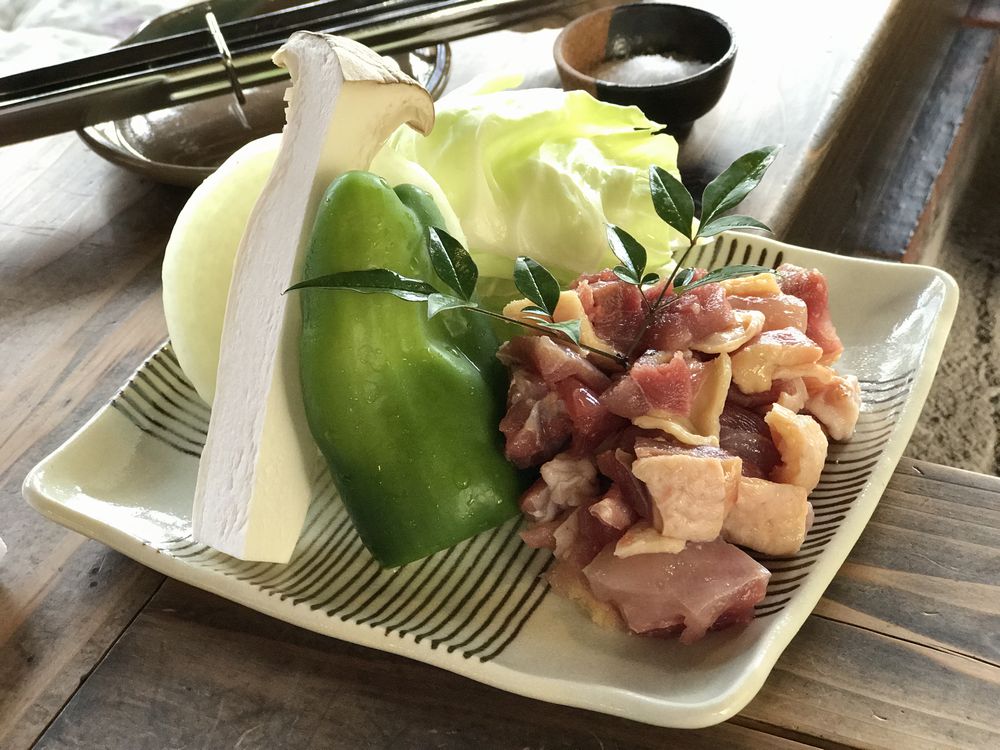 地鶏庵城の平の地鶏と野菜1