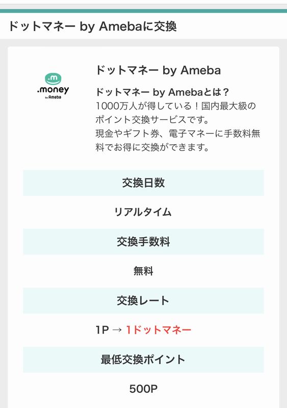 モッピーのポイントをドットマネーのポイントに交換する