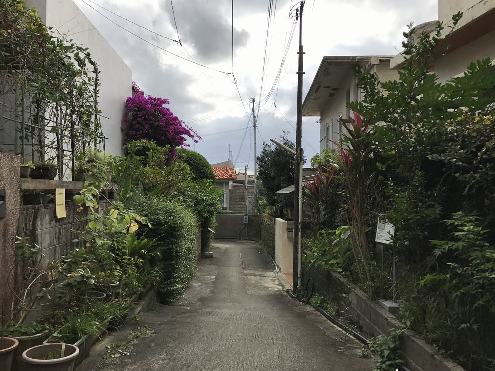金城町石畳道近くの民家の路地