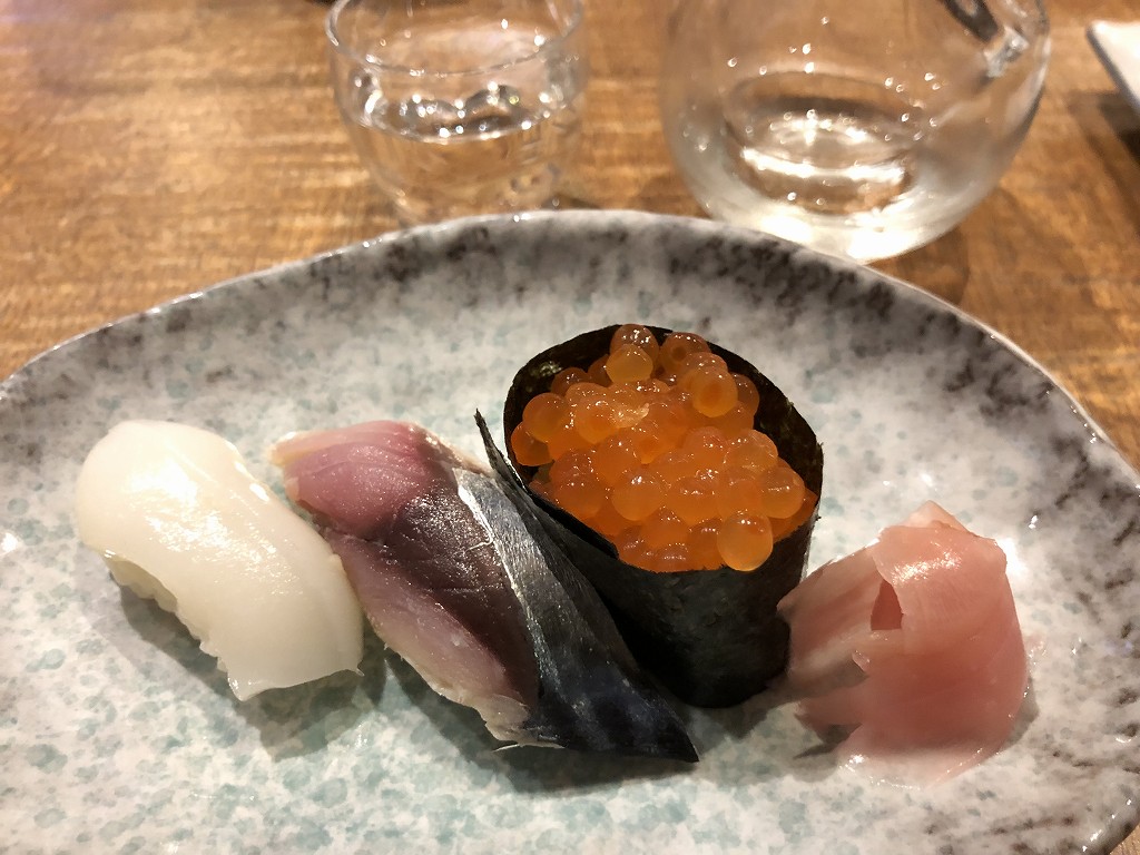 王子の「すし遊 みかわ」の握り1