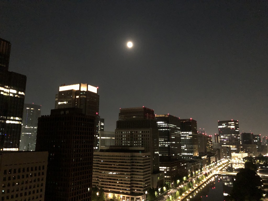 パレスホテル東京のデラックスキング with バルコニーから深夜の夜景