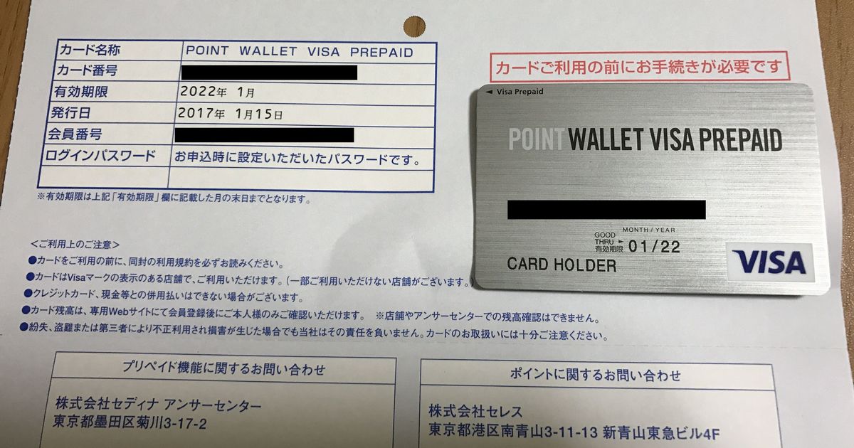 POINT WALLET VISA PREPAIDのカード台紙