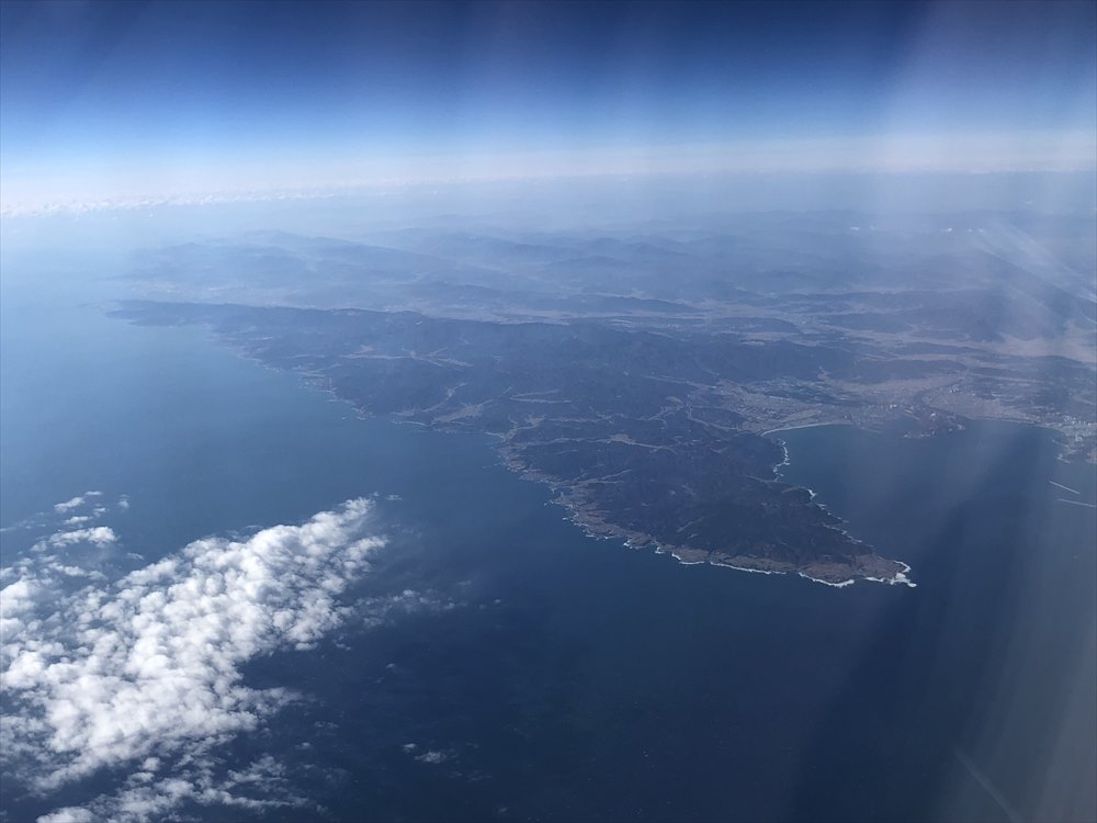 JAL91便から鳥取の海岸線