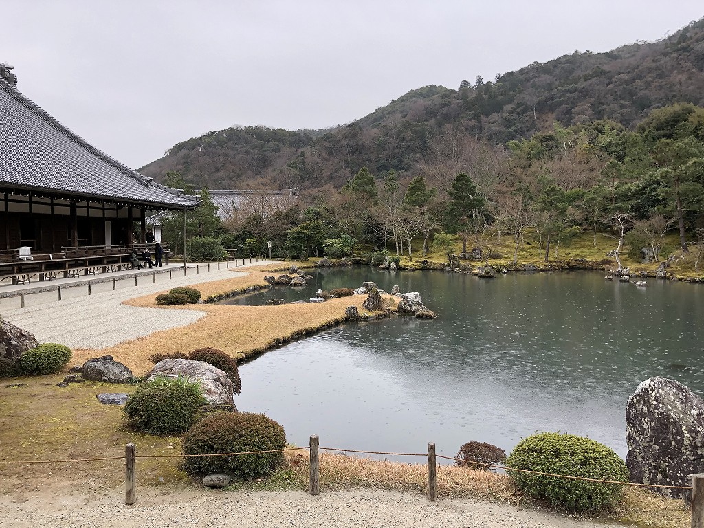朝8時の天龍寺の曹源池庭園4
