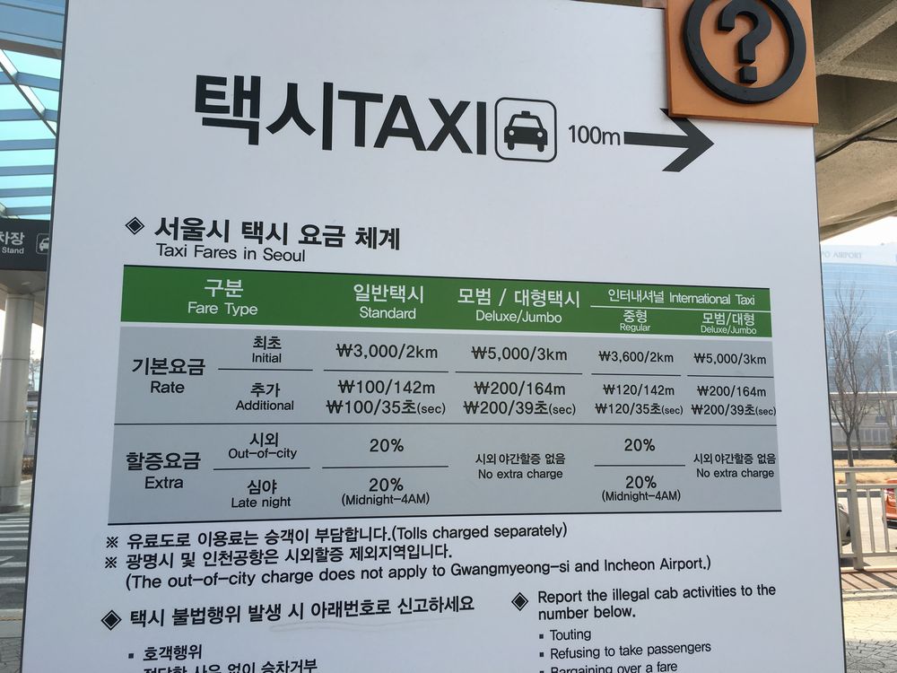 ソウルのタクシーの料金表