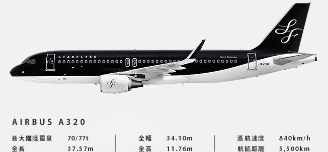 スターフライヤーの黒いAIRBUS A320型機