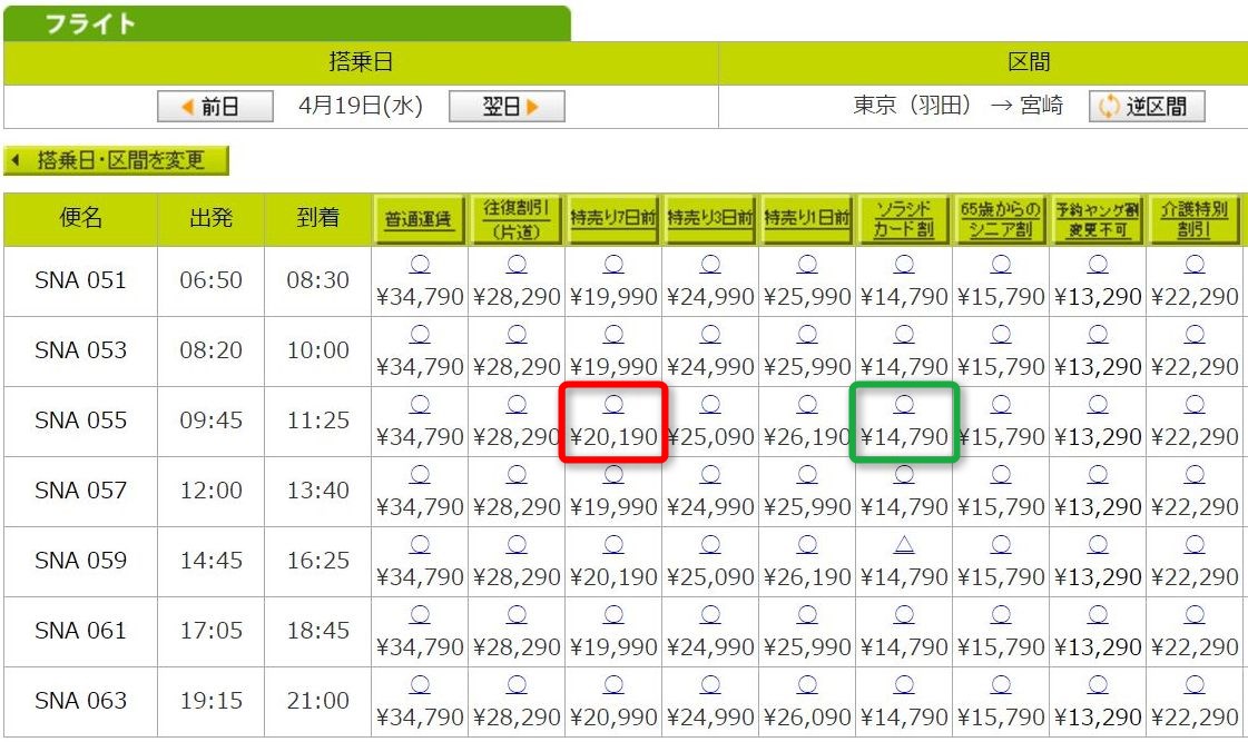 SNA055便の運賃
