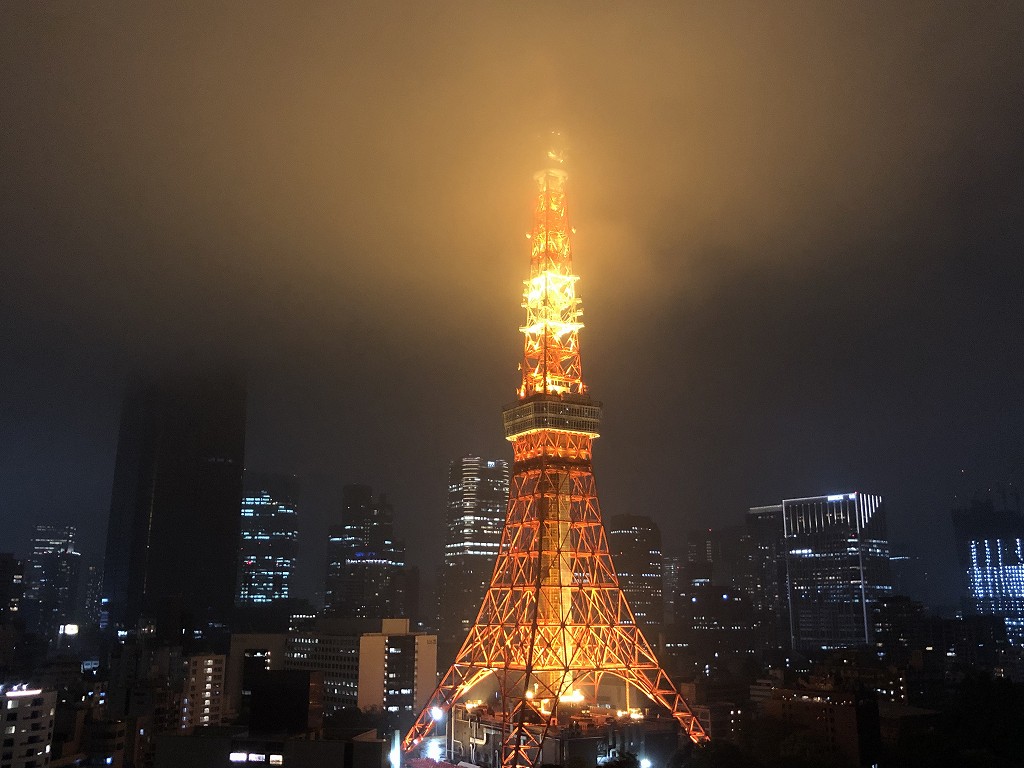 ザ・プリンスパークタワー東京のパノラミックキングルーム バルコニー付き（東京タワー側）から霧のかかった東京タワー1