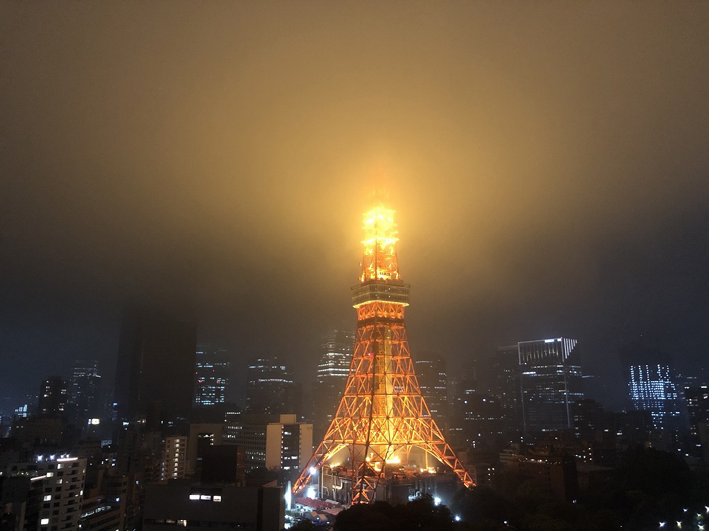 ザ・プリンスパークタワー東京のパノラミックキングルーム バルコニー付き（東京タワー側）から霧のかかった東京タワー2