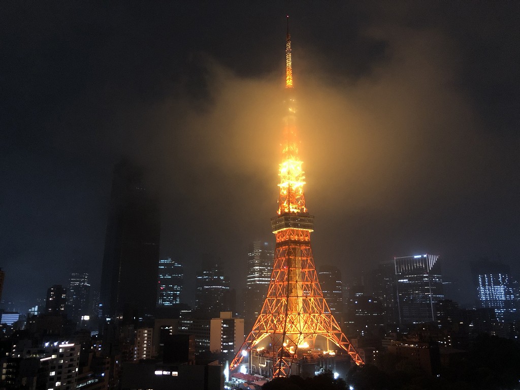 ザ・プリンスパークタワー東京のパノラミックキングルーム バルコニー付き（東京タワー側）から霧のかかった東京タワー3