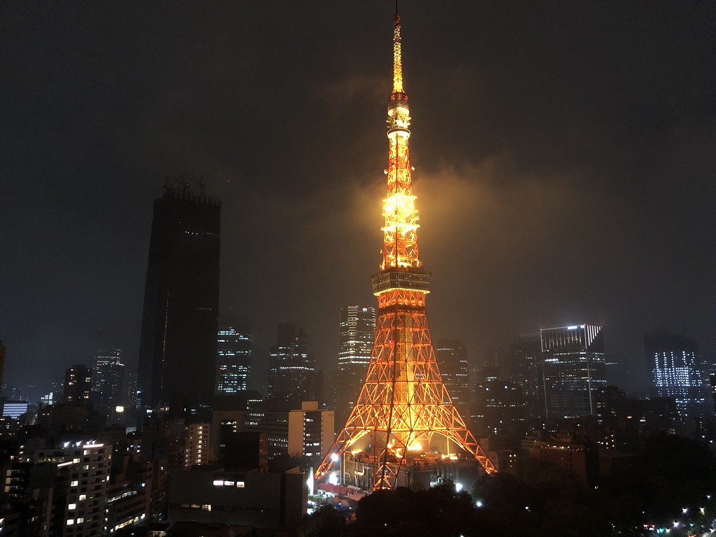 ザ・プリンスパークタワー東京のパノラミックキングルーム バルコニー付き（東京タワー側）から霧のかかった東京タワー4