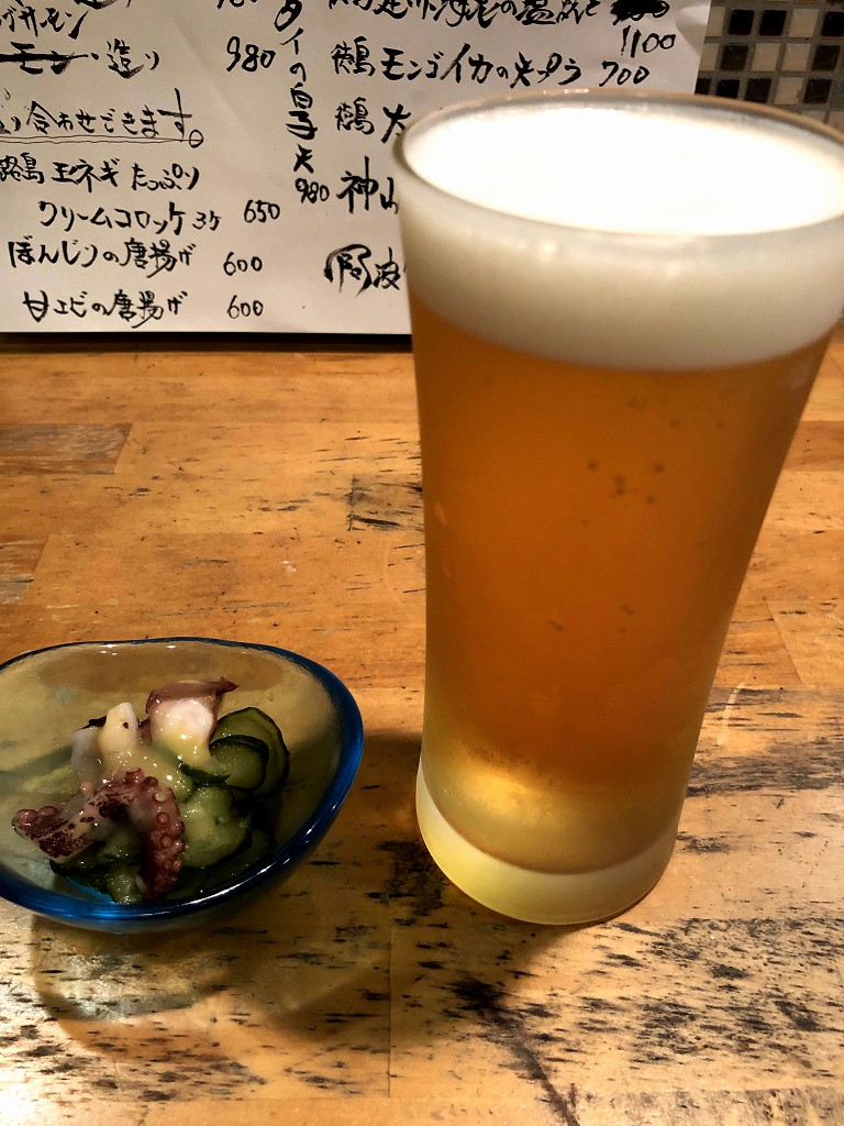 徳島の「酒菜きっちん雄食」の生ビール