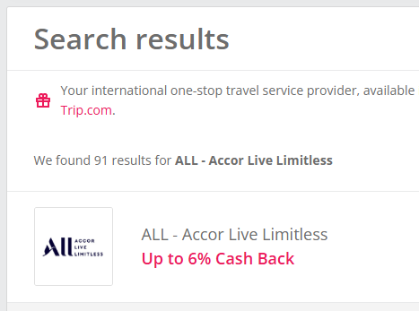 TopCashbackのaccorの検索結果