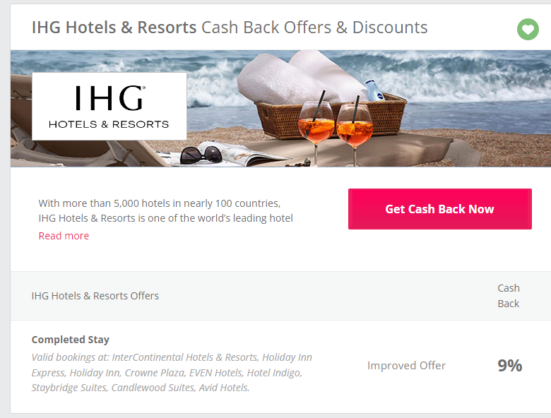 TopCashbackのIHGホテルのページ