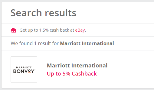 TopCashbackでのMarriott Internationalの検索結果1