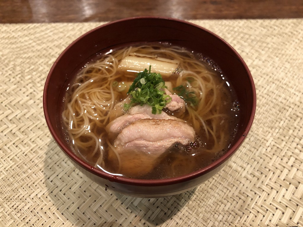 豊田市の割烹 なり田の鴨とネギの柔麺