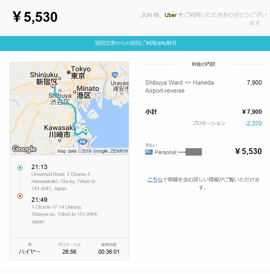 Uberの羽田空港定額タクシー