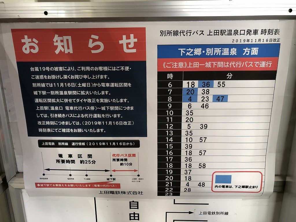 上田駅の上田電鉄別所線の時刻表