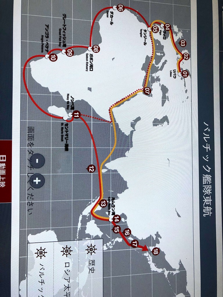 記念鑑「三笠」のバルチック艦隊のルート