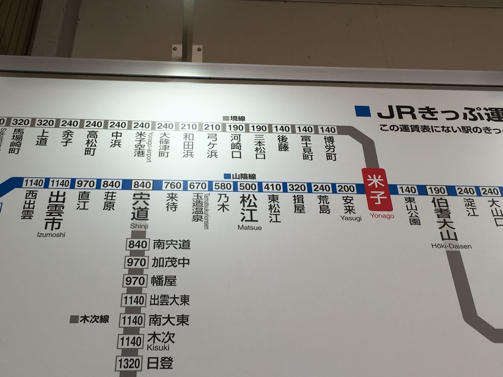 米子駅から松江駅までの運賃