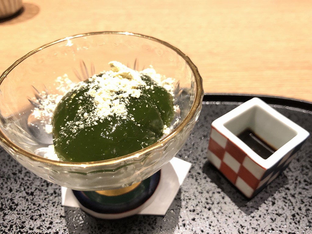 由縁別邸 代田の「割烹 月かげ」の晩飯の抹茶のゼリー