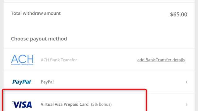TopCashbackの報酬をVirtual Visa Prepaid Cardで受け取る
